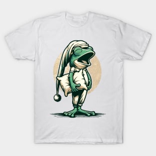 Sleepy frog wearing a nightcap, holding a pillow T-Shirt